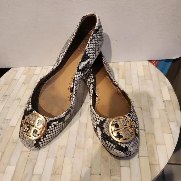 Tory Burch Chelsea Snake-Print Ballet Flats