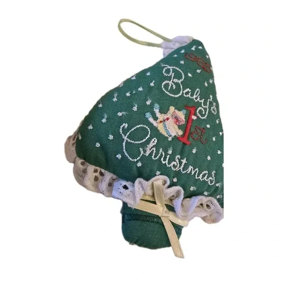 VTG 1985 Hallmark Baby's First Christmas Fabric Tree Ornament In Box Cottagecore