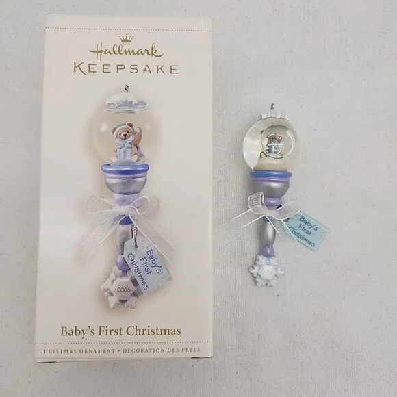 Ornament Hallmark Keepsake Baby’s First Christmas 2006 Teddy Bear Rattle NEW Old