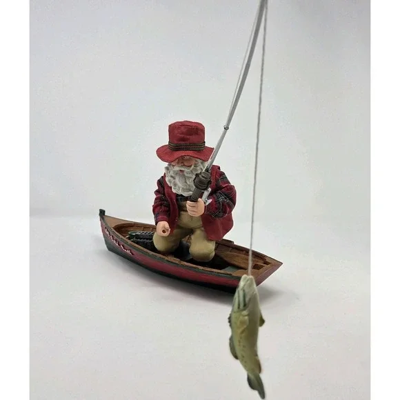 Possible‎ Dreams Clothtique Fishing Santa With Baited Breath Figurine 2003 Boat