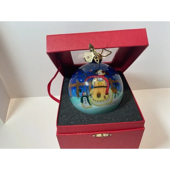 Hand Painted Christmas Ornament Snowman Scene Glass Ball‎ Ornament