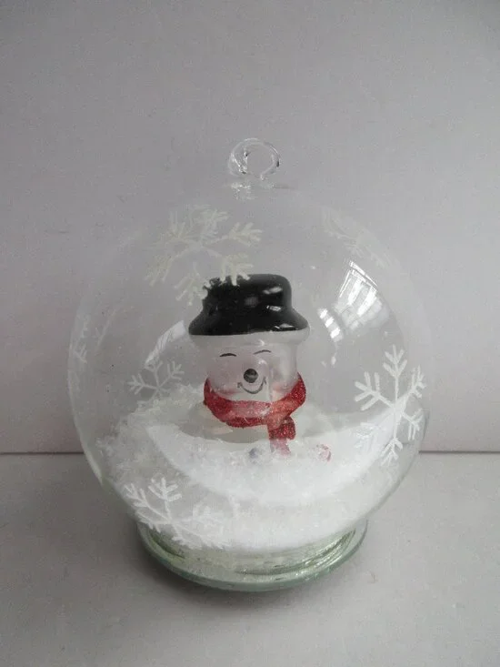 Handblown Christmas Ornament Glass Globe Snowman Color Changing LED Light Up