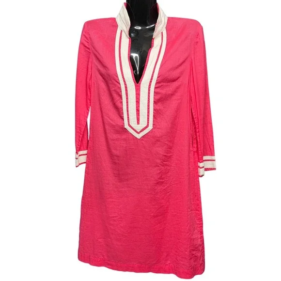 Tory Burch Beach Tunic Womens Sz 4 Pink White Cover Up Caftan‎ Resort Swim Dress