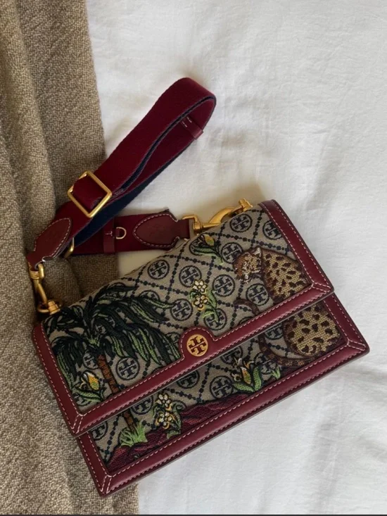 Tory Burch (limited edition)  T monogram Burgundy Embroidered Shoulder Bag