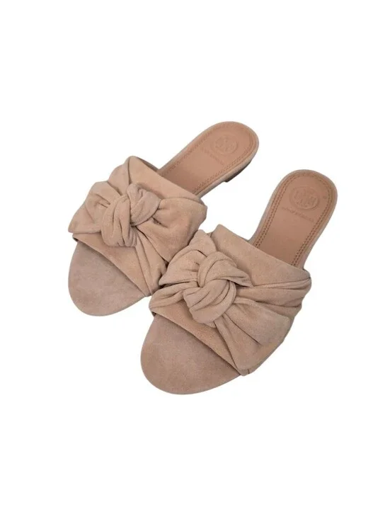 Tory Burch Annabelle Bow Suede Dusty Rose Slide Sandal