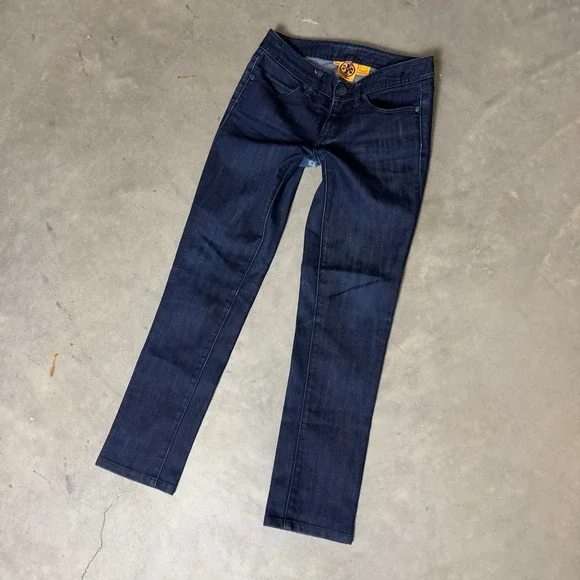 Tory Burch Super Skinny Jean Womens 25 Dark‎ Indigo Blue Logo Pocket Designer