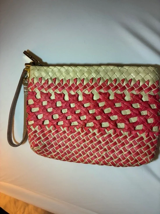 Tory Burch Red‎ and Cream Woven Wristlet Clutch