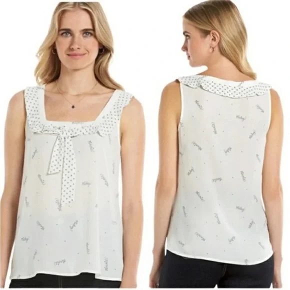 LC Lauren Conrad Disney White Sleeveless XS Blouse Bow & Minnie Mickey