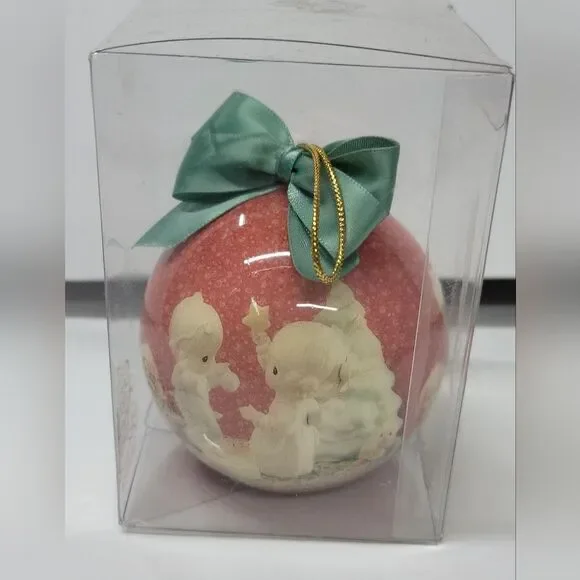 Lot of 4 Precious Moments Holiday Ornaments 1994 Enesco Round Balls Bows