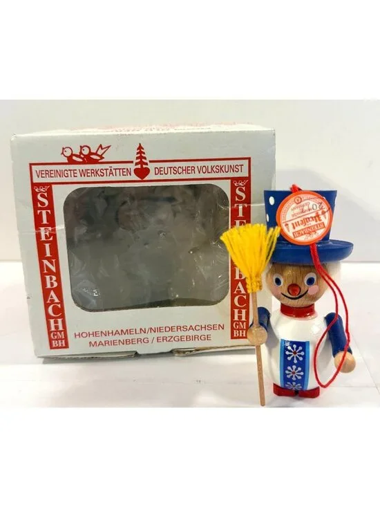 Vintage Steinbach Germany Wooden Snowman Christmas Ornament