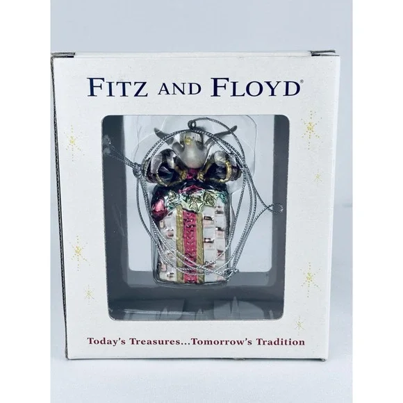 VTG Fitz and Floyd Classics Gregorian Gift Box Dove Glass Christmas Ornament NIB