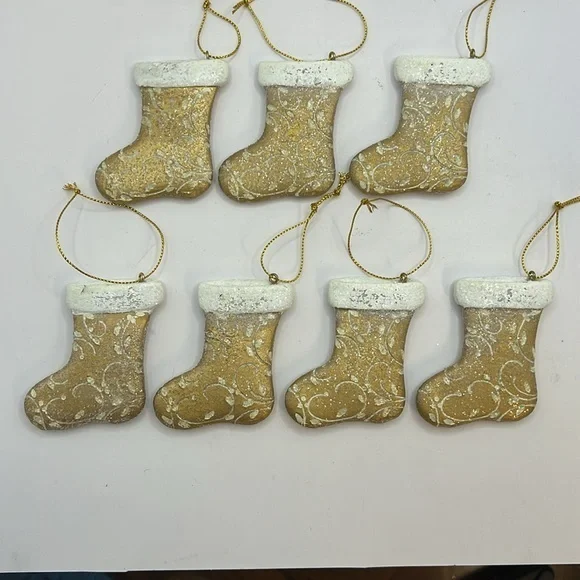 Gold and White Holiday Stocking Ornament set