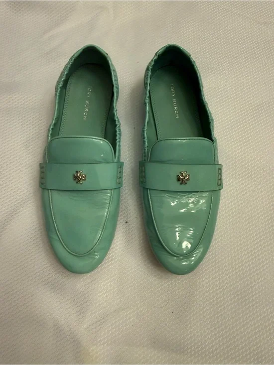 Tory Burch Glossy Seafoam Patent Leather Loafers