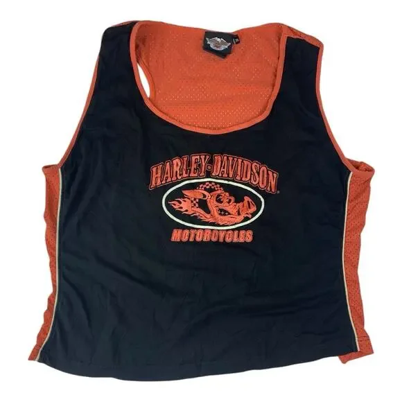 Harley Davidson women's 3x Black Orange Logo Tank hog biker ride mesh moto