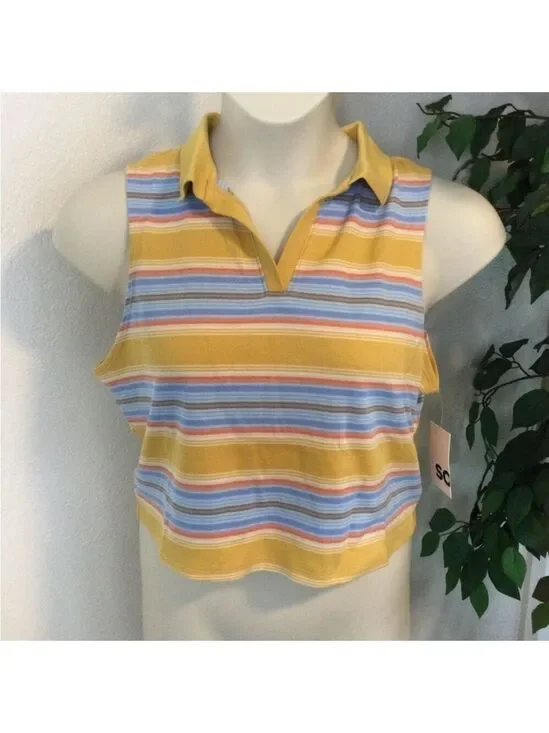 SO Cropped Johnny collar neckline Tank Top Woman’s Juniors 1X stripes