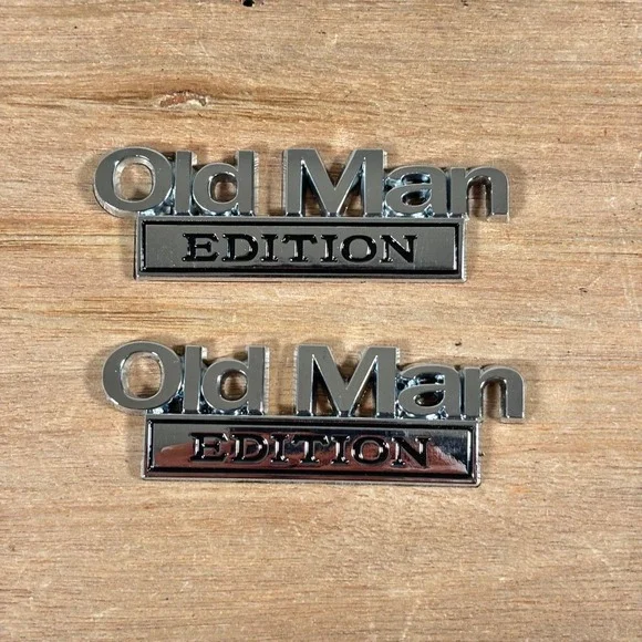 2pc Old Man Edition 3D Metal Car Truck Emblem Badge Silver Black Decal Set