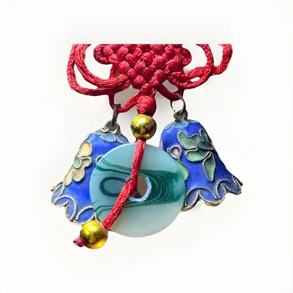 Vintage Cloisonné Bell Christmas Ornament Enameled‎ Flowers  Pink Purple Gold