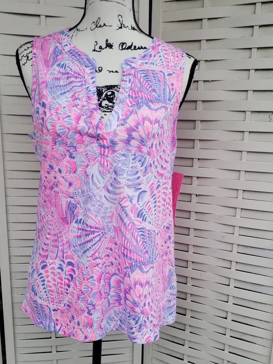 Lilly Pulitzer Sleeveless Pink & Lavender Patterned V-Neck Top New M