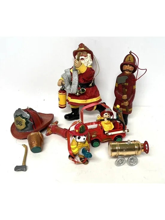 6 Fireman Firefighter Christmas Ornaments Figurine Hallmark Dept 56 Kurt Adler