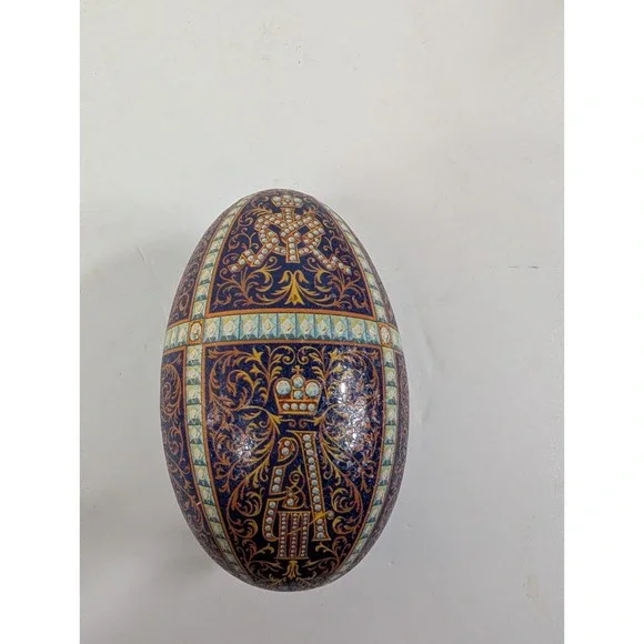 Vintage‎ Vincenzo Tin Litho Egg Faberge Design Imperial Cameo Container Gift Box