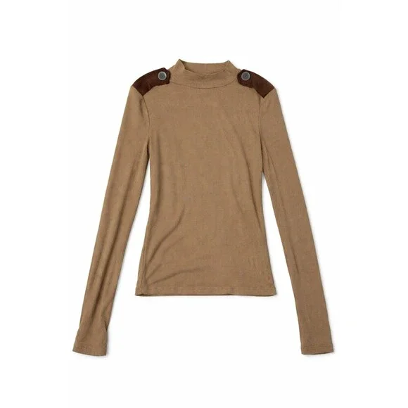 Zara Fitted Ribbed Long Sleeve Top with Shoulder Patches Size S NWOT