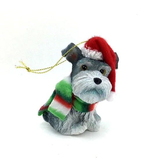 Schnauzer Dog Christmas‎ Ornament with Santa Hat & Scarf Holiday Tree Decor