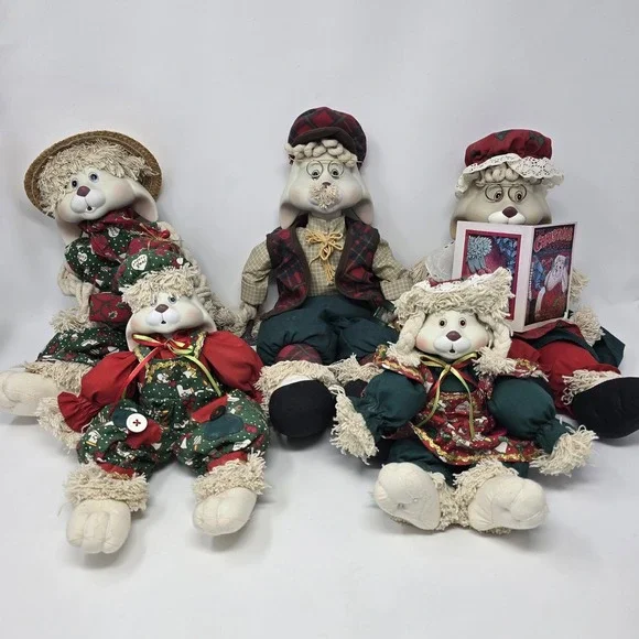 Vintage House of Lloyd Christmas Bunnies Set of 5 Porcelain Face 1993-97 Holiday