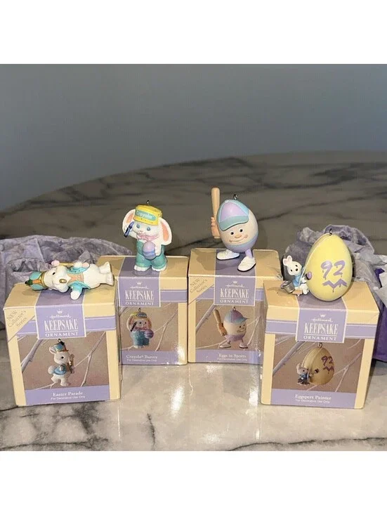 4 90s Hallmark christmas Easter Ornament Crayola Bunny Eggspert Painter Baseball