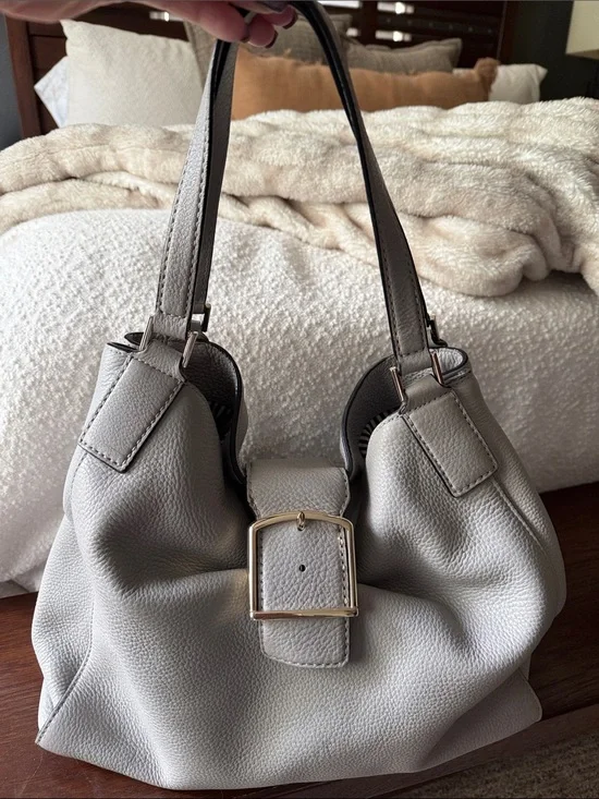 Kate Spade Light Gray Pebbled Leather Shoulder Bag with Buckle