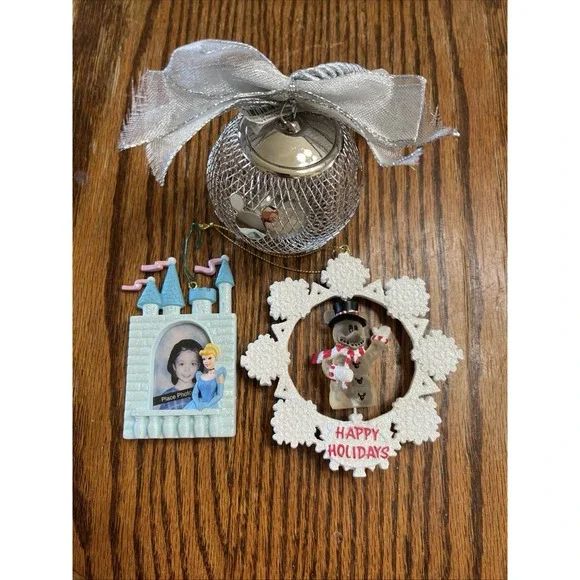 Lot of 3 Disney Christmas Ornaments Mickey Mouse 2 ,‎ And Cinderella Frame.