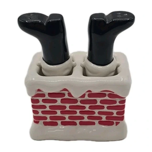 Dept 56 Ceramic Christmas Santa in Chimney Salt & Pepper Shaker Set for Holidays