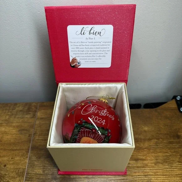 Pier 1 Li Bien‎ 2024 Christmas Ornament Hand Painted Glass Santa Snowman Red Box