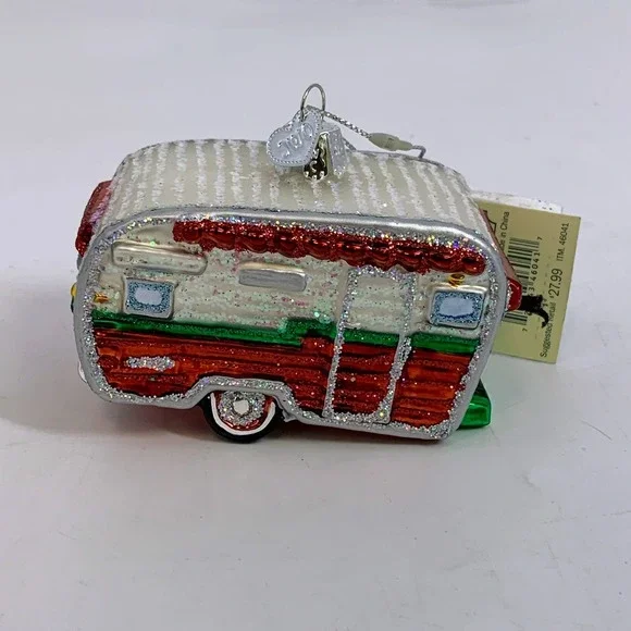 Old World Christmas Travel‎ Trailer Camper RV Ornament Red Green White