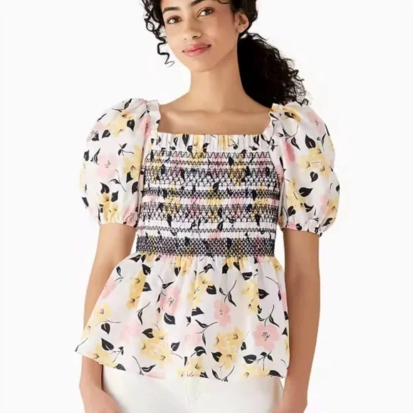 Kate Spade Lily Blooms Puff-sleeve Top XS