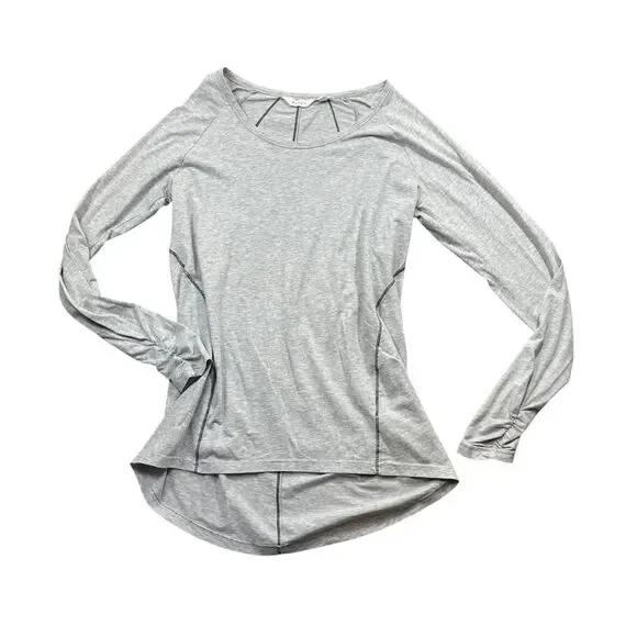 Athleta‎ Light Grey Medium Cotton Blend Long Sleeve Thin Scoop Neck Jersey