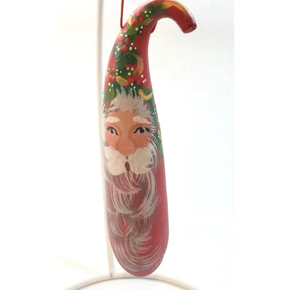 Vtg Hand Painted Santa Claus Gourd Christmas Ornament Folk Art Signed Taylor 6