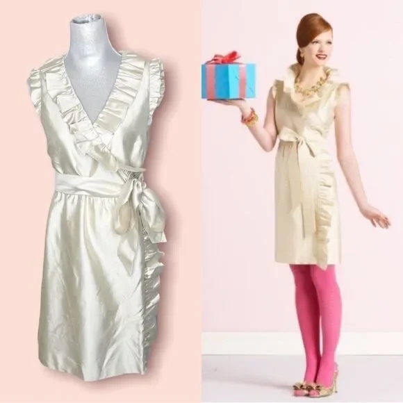 kate spade Wedding Belles Aubrey Wrap Ruffle Silk Dress 4