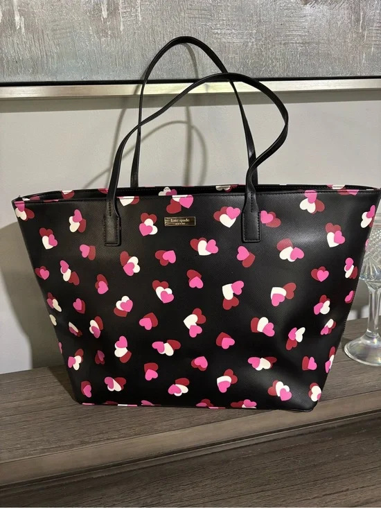 kate spade Black Heart-Print Tote with Pink, White and Burgundy Hearts