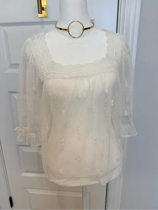 GAP Ivory Lace Square-Neck Blouse