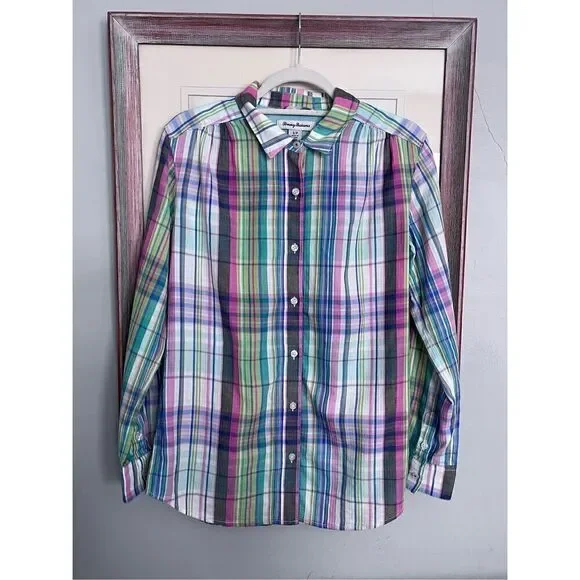 Tommy Bahama Women's Size Small Pastel Blue Pink Button Up Shirt Top