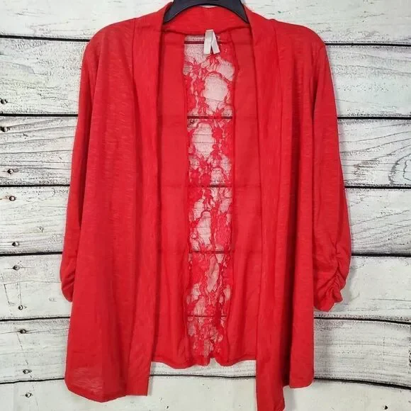 Vanity Medium Red 3/4 Sleeve Open Fronnt Cardigan Cover