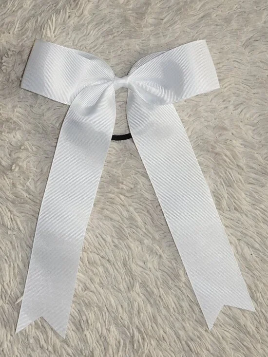 Girls White Hair Bow for Cheer or Dance with Elastic Tie Band