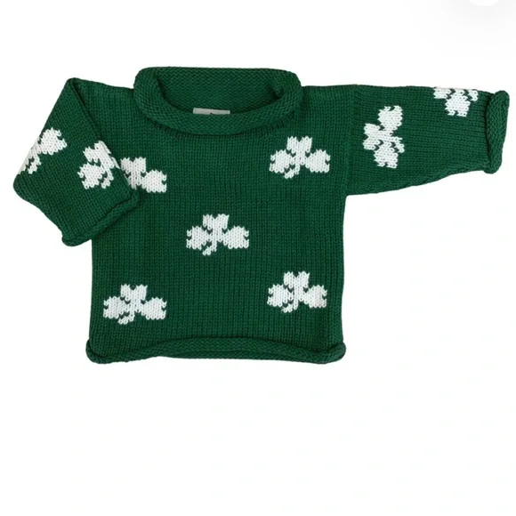 the RED WAGON Green All Over White Shamrocks Roll Neck Sweater Unisex
