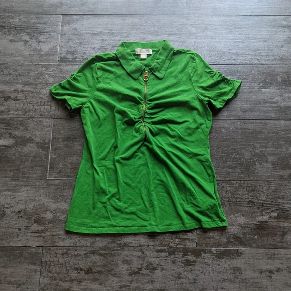 MICHAEL KORS Cinched Fitted Short Sleeves Half Zip Soft Polo