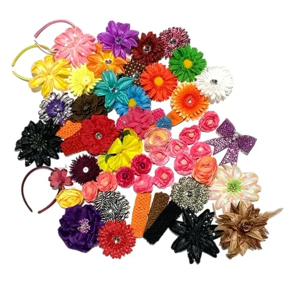 Colorful Kids Adults Hair‎ Accessories LOT Headbands Flowers Clips Ponytails