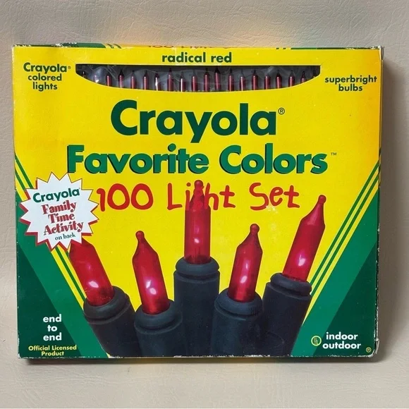 Vintage 1996 Crayola 100 Light Set RADICAL RED Colors Indoor/Outdoor 47.5 Ft