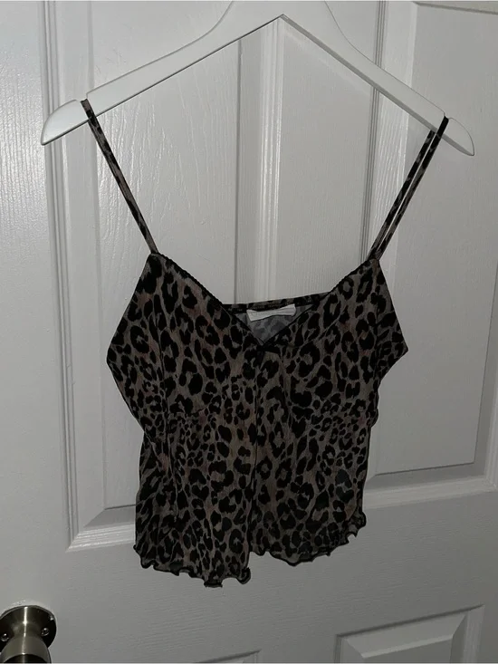 Leopard Print Cropped Sheer Shirt