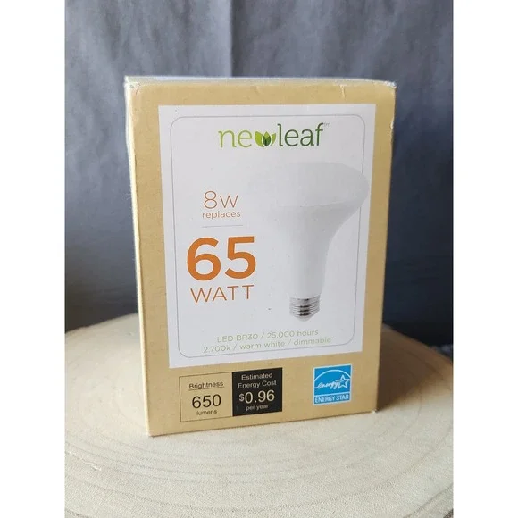 NewLeaf LED 2700K Warm White Flood Light Bulb 8 Watt 25K Hours‎ dimmable BR30 8w