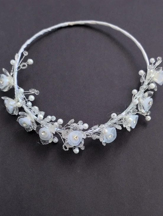 floral crystal and faux pearl First Communion headband Flower Girl Headband