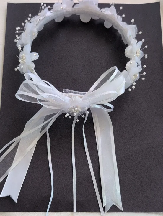 White First Communion Floral Headband Flower Girl Head Crown